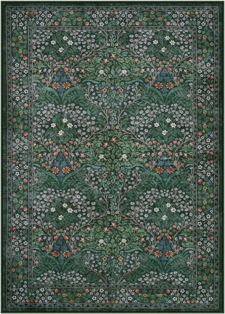 Crystal Velvet Carpet Floral Dark Green Area Rugs , Soft Washable Rugs for Living Room Bedroom, Boho Non Slip Low Pile