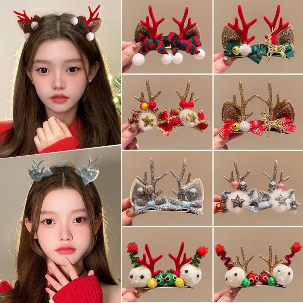 Merry Christmas Decor Christmas Elk Hairpin Sequin Bowknot Children Deer Antler Hair Clip Korean Hair Accessories Star