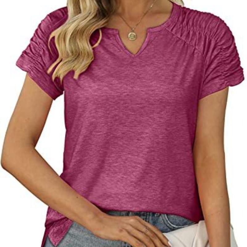 Women's V-Neck Shoulder Sleeve  T-Shirts Short Sleeve Top Women's