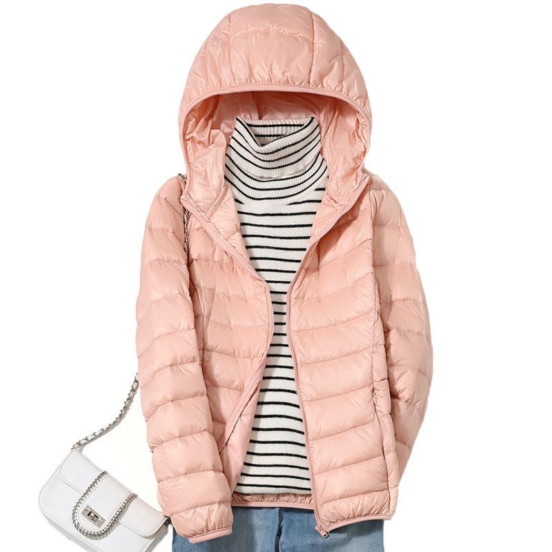 Giacca leggera in piuma da donna corta con cappuccio autunno e inverno nuova piuma d'anatra bianca giacca slim e leggera