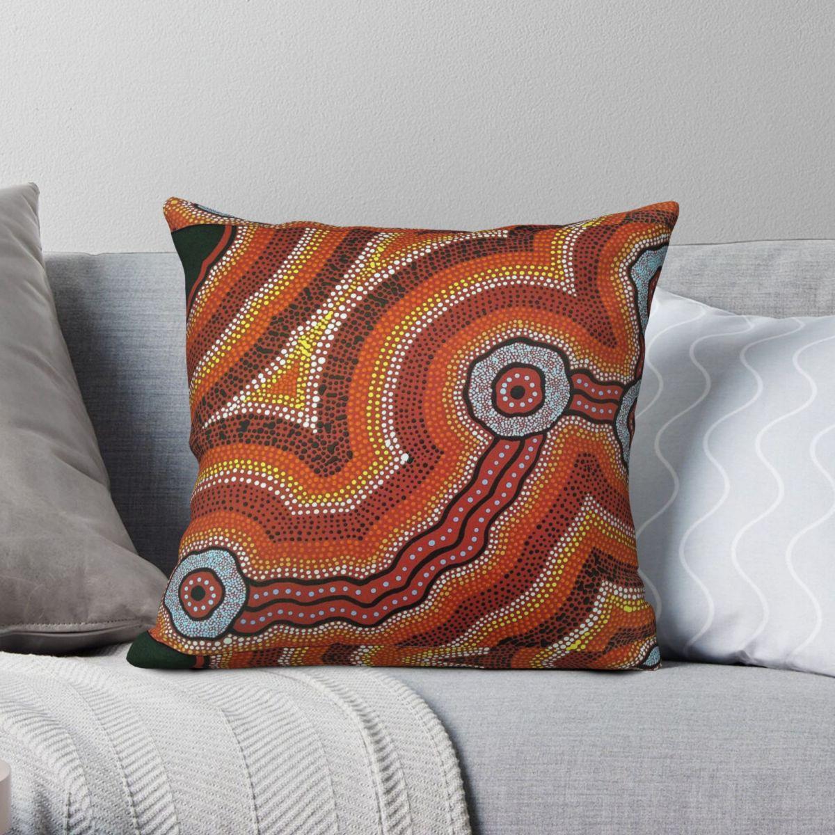 Green Harvest Unisex Aboriginal Waterhole Journey Pillowcase Polyester Linen Velvet Pattern Zip Decorative Pillow Case Room Cushion Case