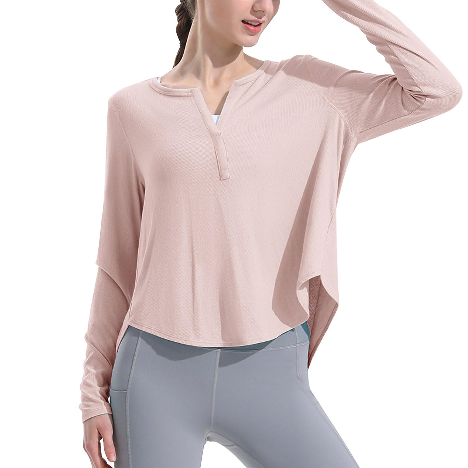

Yodilala Yoga Loose Long Cooling Long Comfortable XL Women s Top, Fit, Sleeve, Shirt, Length, Fit, Sports, Loungewear, Fitness, Training, розовый