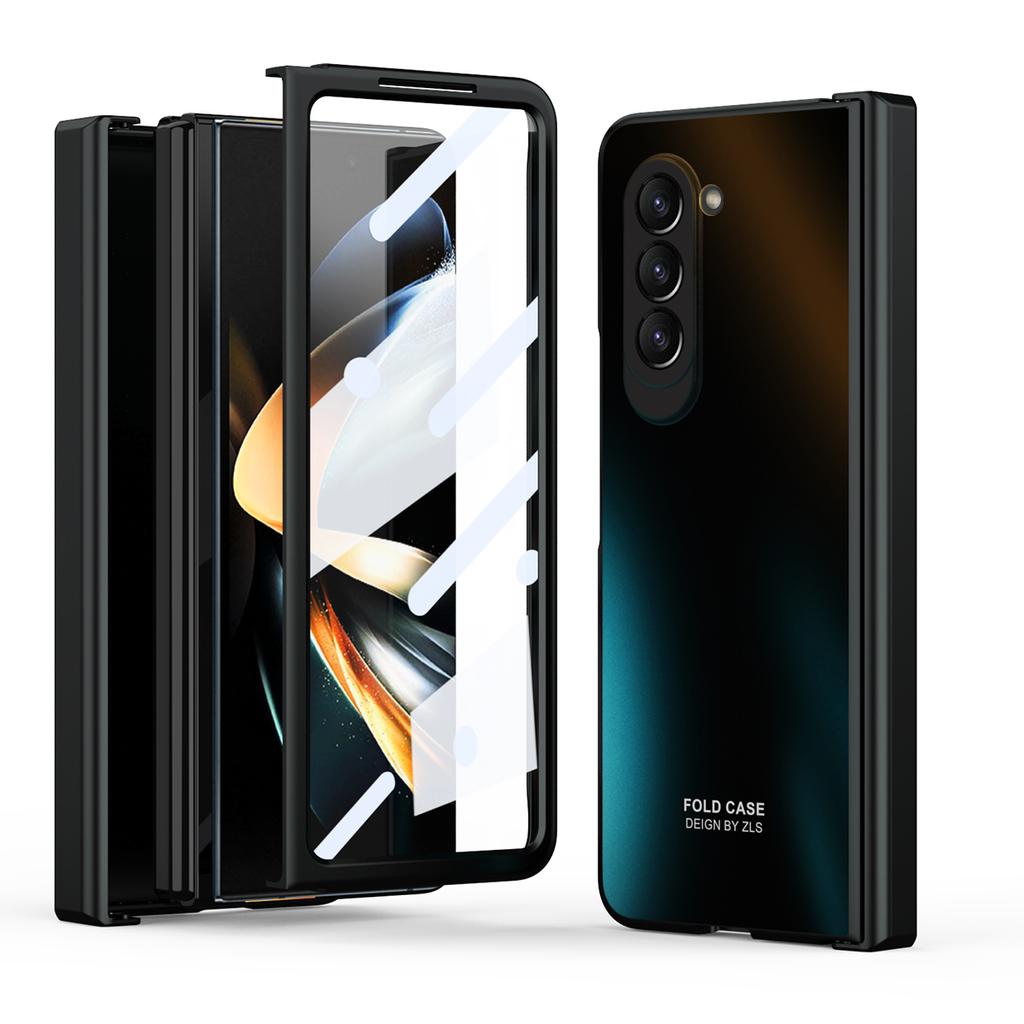 Anti-Shock Hinge Plating Full Cover Case for Samsung Galaxy Z Fold 5 3 4 5G Fold3 Fold2 Fold4 Fold5 Fold 2 Tempered Glass Film