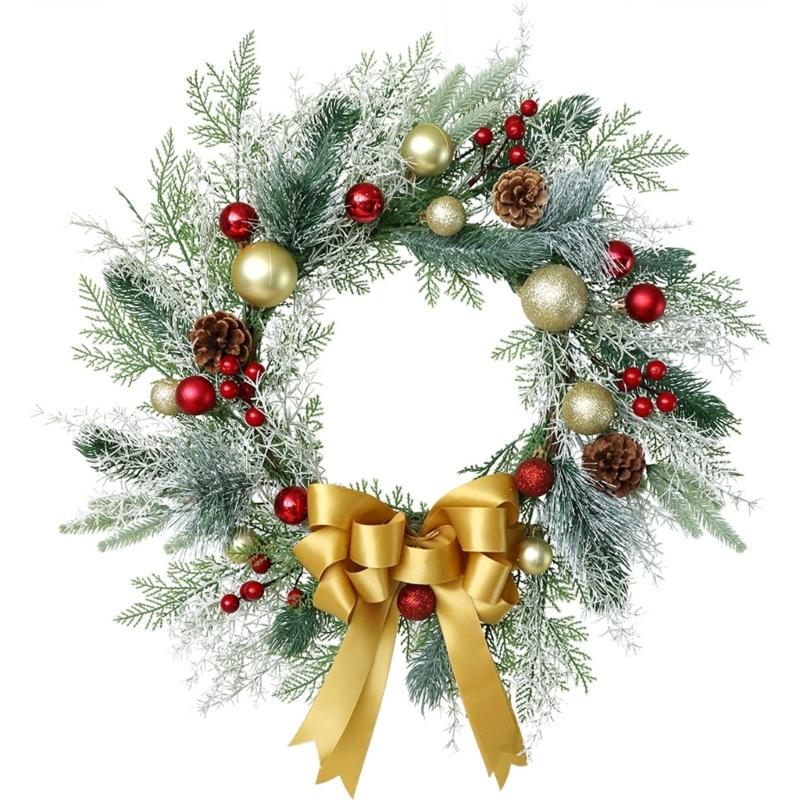 

Artificial Wreath Christmas Wreath with Pinecone and Bowknot for Front Door Garden Yard Christmas Decorations 1