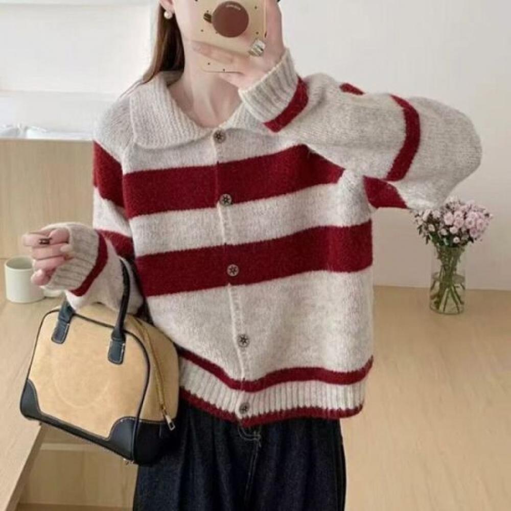 Navava Line Point Long Sleeve Collar Knit Cardigan Nk2747