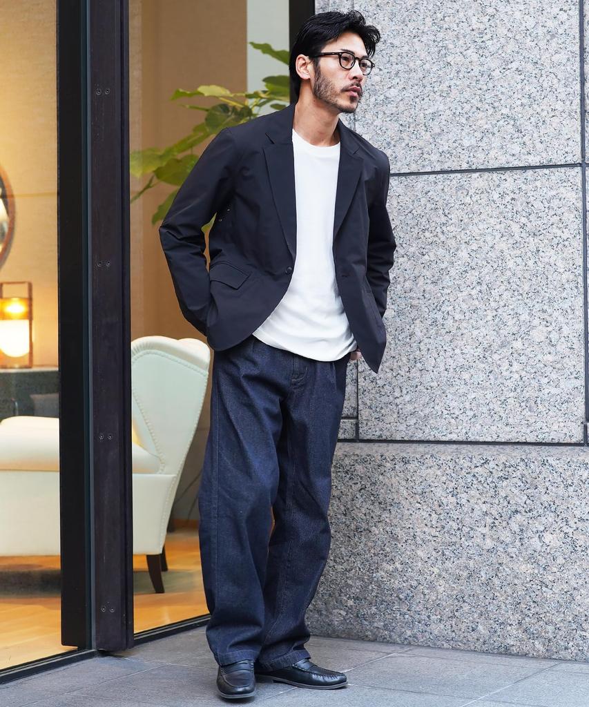 Denim Tuck Wide Pants Size L Indigo Easy Wide Leg Easy Relaxed Winter [JIGGYS SHOP] Light-Weight Pants, Jeans, Black, Fit, Fit, Trendy, Washable,