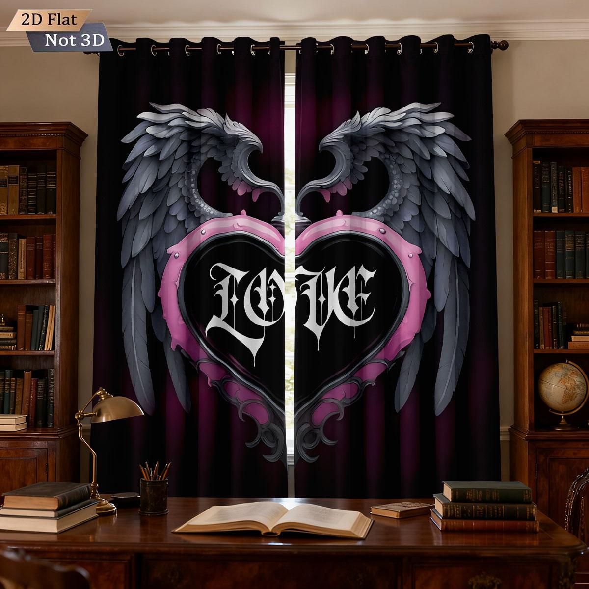 

2pcs demon wing printed perforated blackout curtains multiple sizes living room bedroom insulation decoration easy installation 140x160&Grommet Top