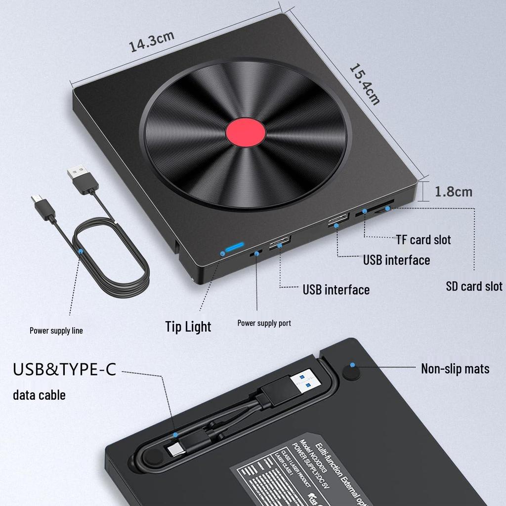 Universal External Optical Drive & 5-in-1 Card Reader with CD/DVD Burner Functionality