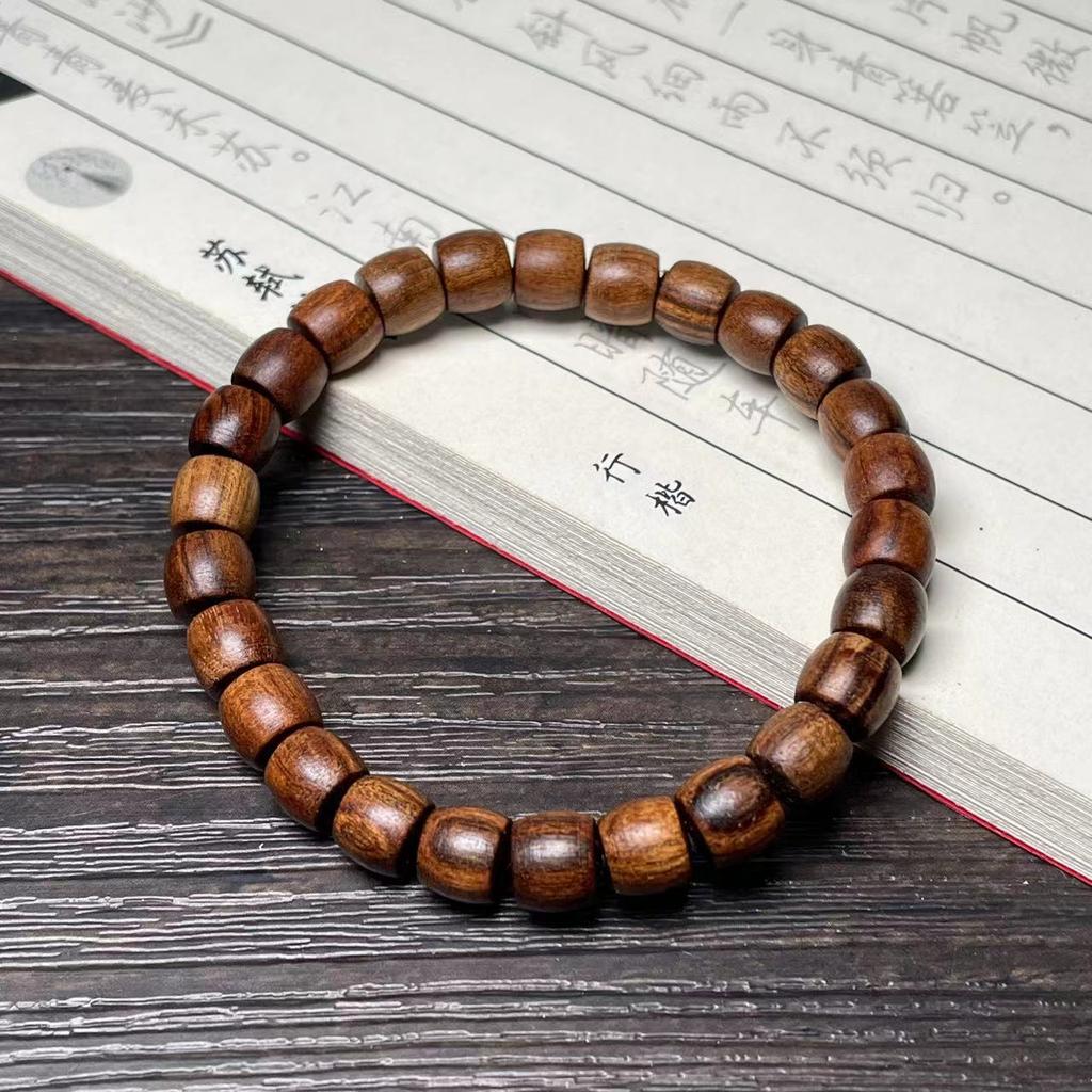 Ethnic Style Green Sandalwood Straight-cut Barrel Beads Bracelet Handmade Boutique Sandalwood Small Bracelet Men's and Women's Wenwan Single Circle