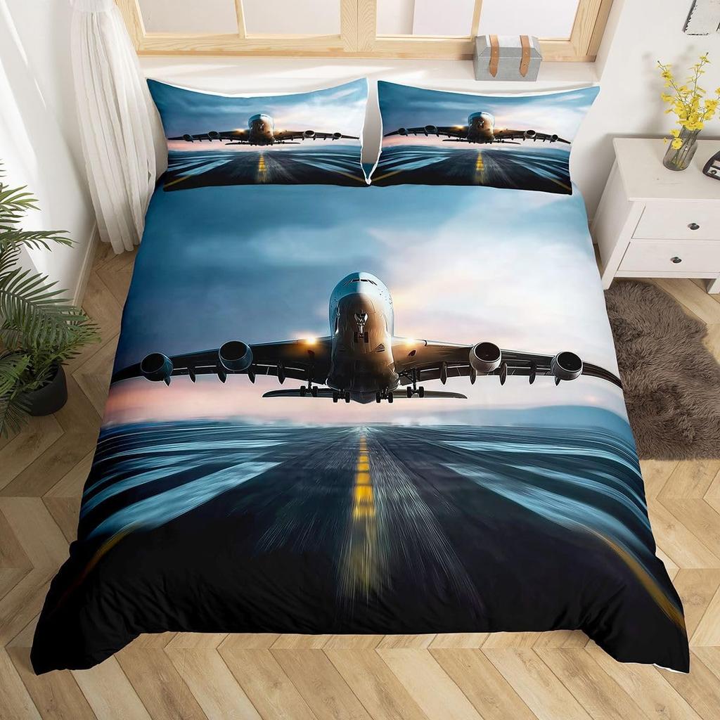 Kids Aircraft Bedding Set 3D Army Airplane Duvet Cover for Boys Girls Cartoon Aircraft Quilt Cover Plane Airliner Bedding 2Pcs