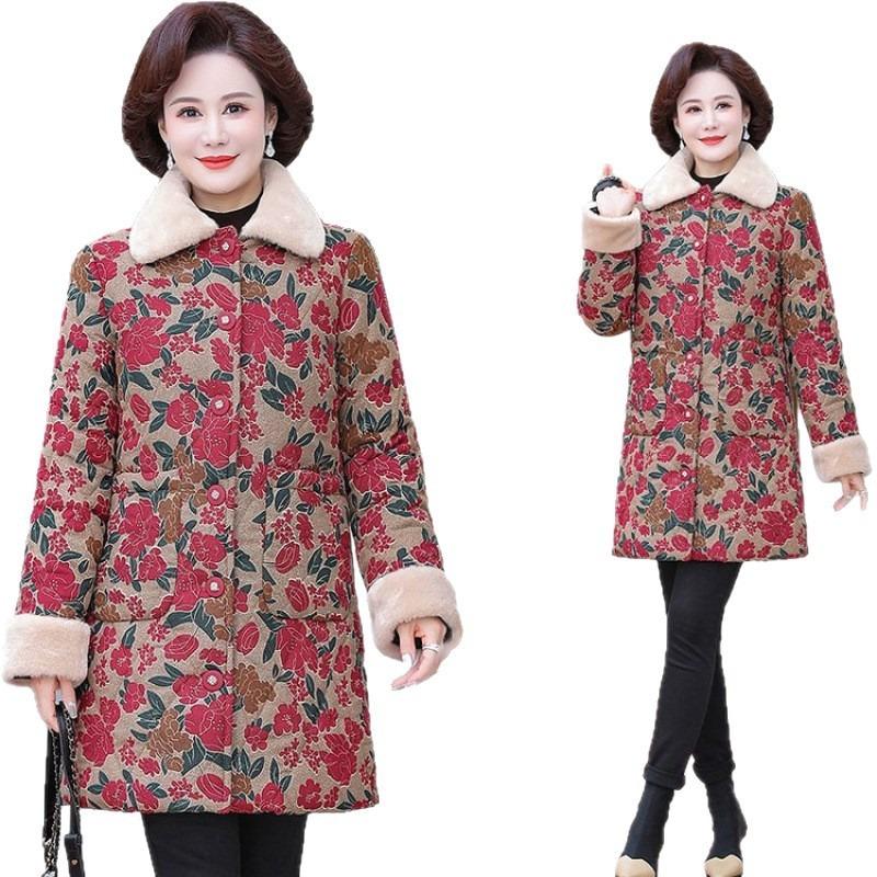 Winter neu Samt lang verdickt warm Baumwolle gepolstert Mantel mittel Damen floral Baumwolle gepolstert Jacke Baumwolle gepolstert Jacke