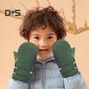 1 Pair Children Winter Mittens Thick Plush-lined Windproof Cartoon Dinosaur Cold Weather Outdoor Gloves Adjustable Fasten Strap Anti-Slip Ski Gloves