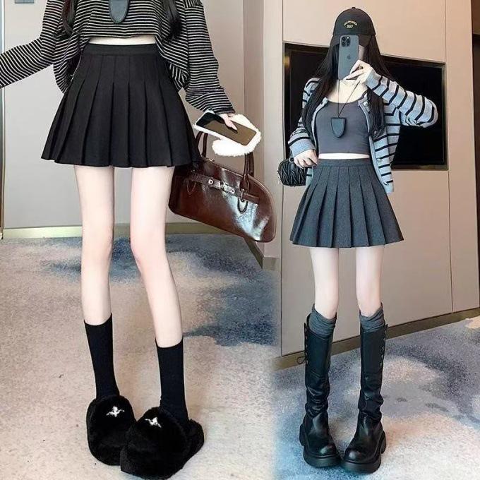 American Retro High-Waist Plaid Woolen Pleated Skirt - Plus Size Autumn/Winter Fashion