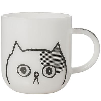Otsuka Glass Große Katze Milchig Mikrowellen- und Spülmaschinenfest Hergestellt in Produktnummer 49P177 "Nyankozu" Tasse, Hitzebeständiges Glas, Ca.. 350ml, Design,