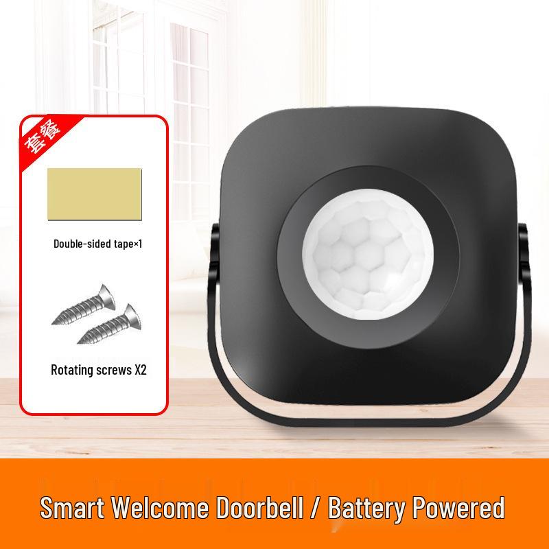 Rechargeable Sensor Doorbell with Voice Welcome and Ding Dong Alert for Store Entry Sensor (Black, 1m Power Line)