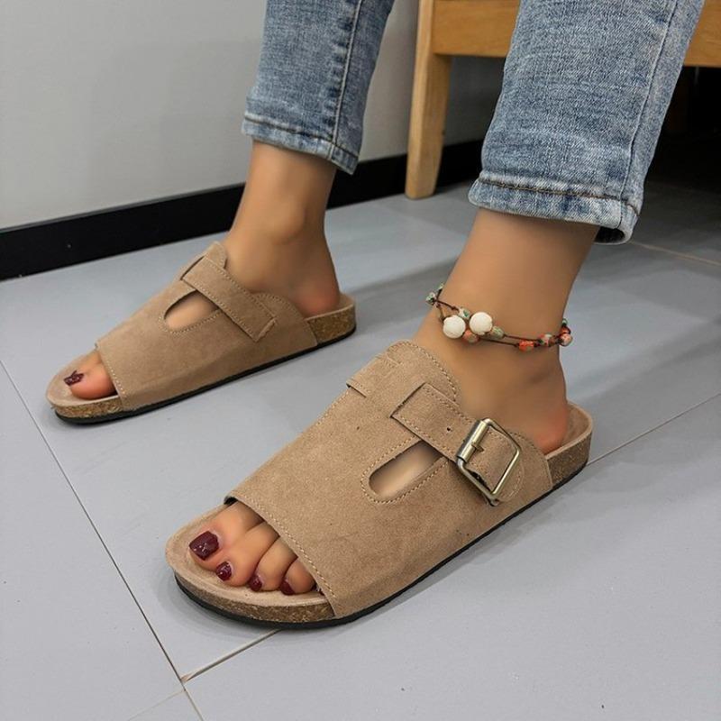 Large size retro slippers women's summer wear new matte leather shoes one word cool slippers flat bottom