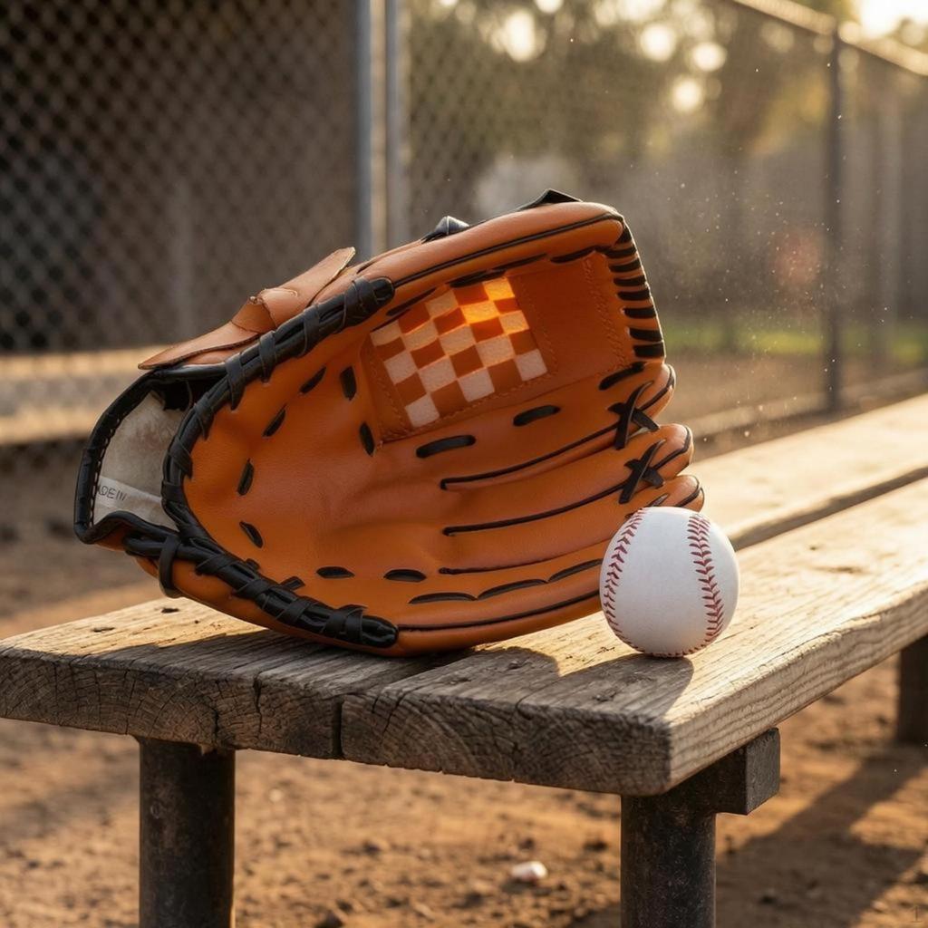 Baseball Glove PU Leather Fielding Deep Pocket Athletic Gear 10.5 Brown W Ball