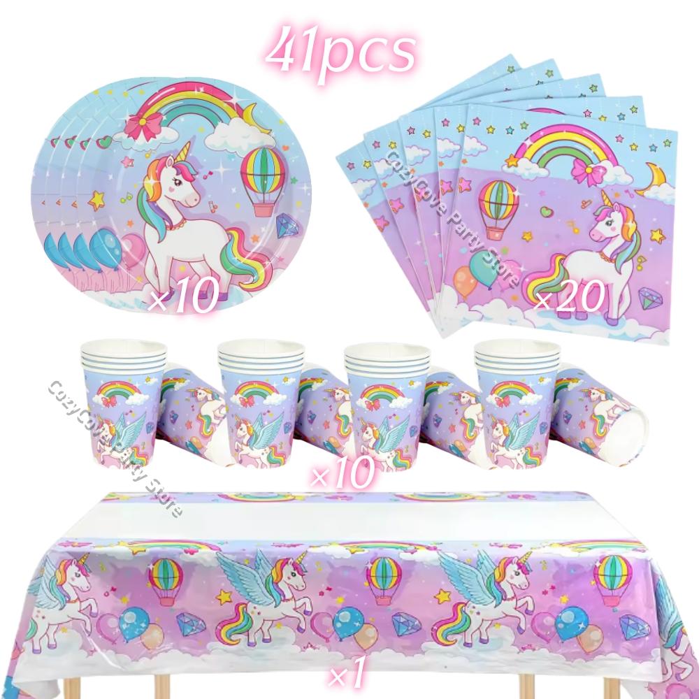 Rainbow Unicorn Birthday Party Decor Unicornio Gifts Tableware Balloons Banner Bracelets Keychain Girls Party Favors Photo Booth