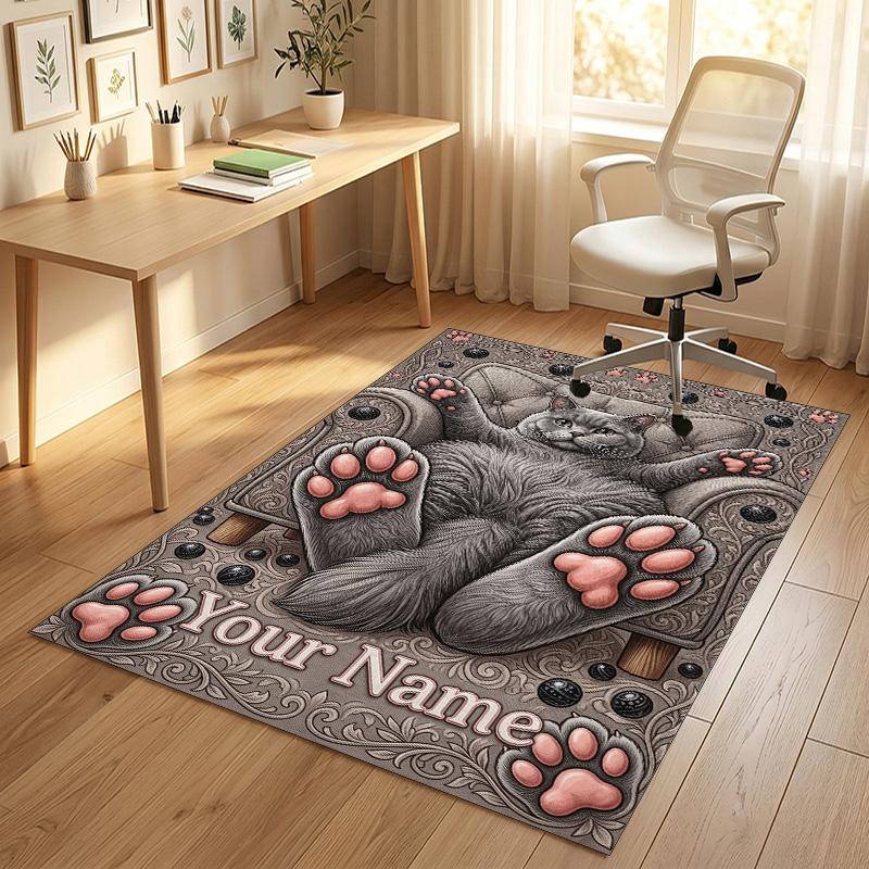 Cat Theme Crystal Velvet Rug Personalized Custom Name Text Soft Floor Mat Home Decor