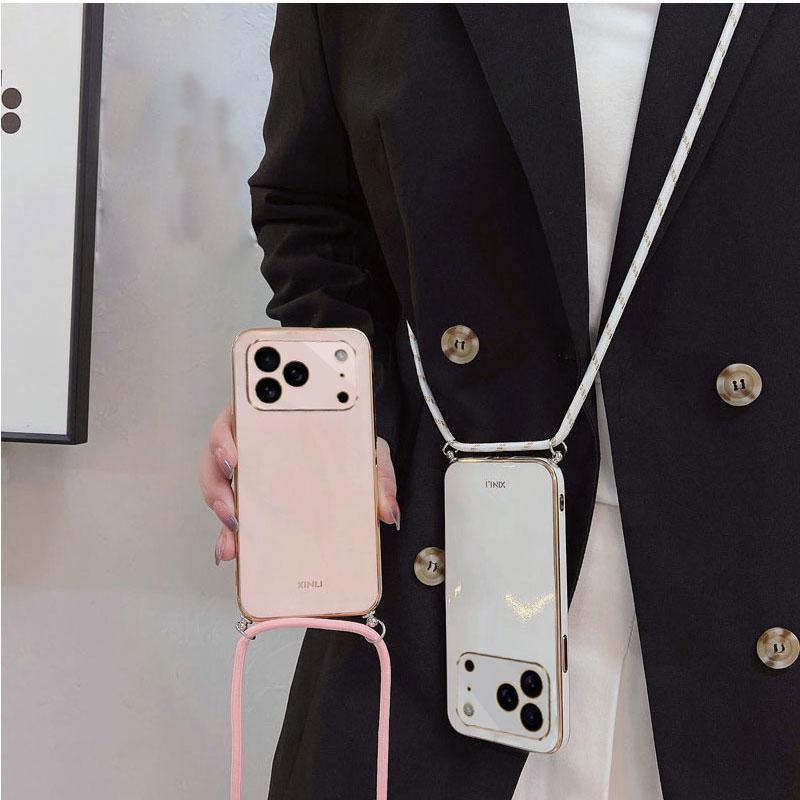 Crossbody Lanyard Plating Phone Case For iphone 17 Pro Max 17 Air 17Pro Soft TPU Lens Protection Shockproof Back Cover