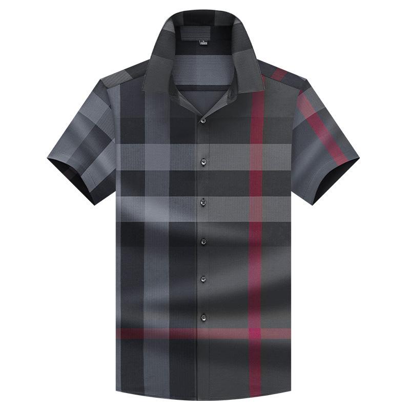 

STORN Casual Business Men s Plaid Shirt Iron-Free Short Sleeve Striped Bamboo Fiber Spring Autumn M чёрный