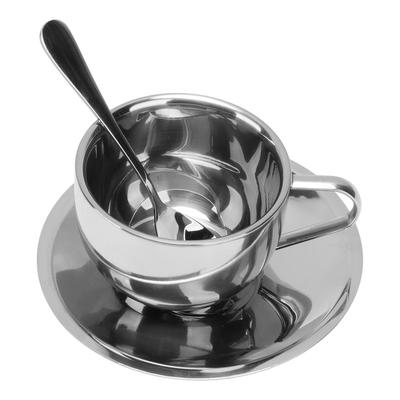 Zestaw Izolowanych Kubków do Kawy 180ml 304 Stal Nierdzewna Kubki z Podwójnymi Ściankami Filiżanka do Herbaty ze Spodkiem i Łyżeczką