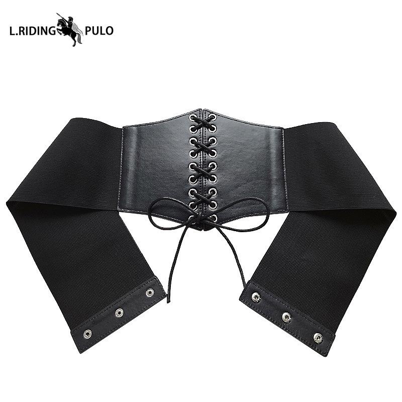 Women's Elastic Waist Belt Wide Leather Belt To Wear with Dress Women's Belt Black Waist Belt Women's Versatile Fashion Belt