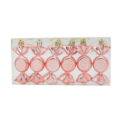 Christmas Candy Ball Ornaments 6PCS Plastic with Glitter Finish for Decorative Hanging On Trees At Holiday Parties