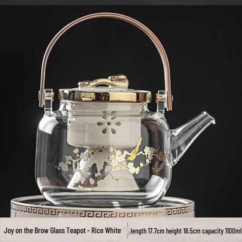 Chaxun Handmade Heat-Resistant Glass Teapot - Joyful Plum Blossom Design with Double Liner