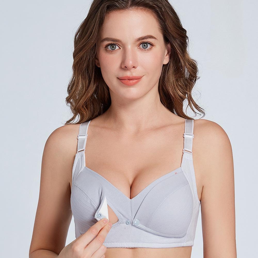 

Pure Cotton Gathered Anti-sagging Nursing Underwear Postpartum Feeding Clothes Spring and Summer Thin Large Size Front Opening Maternity Bra 42/95 світло-сірий колір