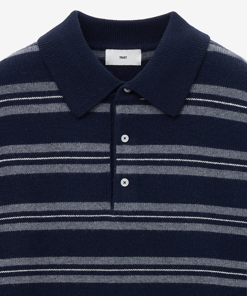 Tienjiti Oversized Stripe Polo Knit Top (Navy) Tnsw5F112N2