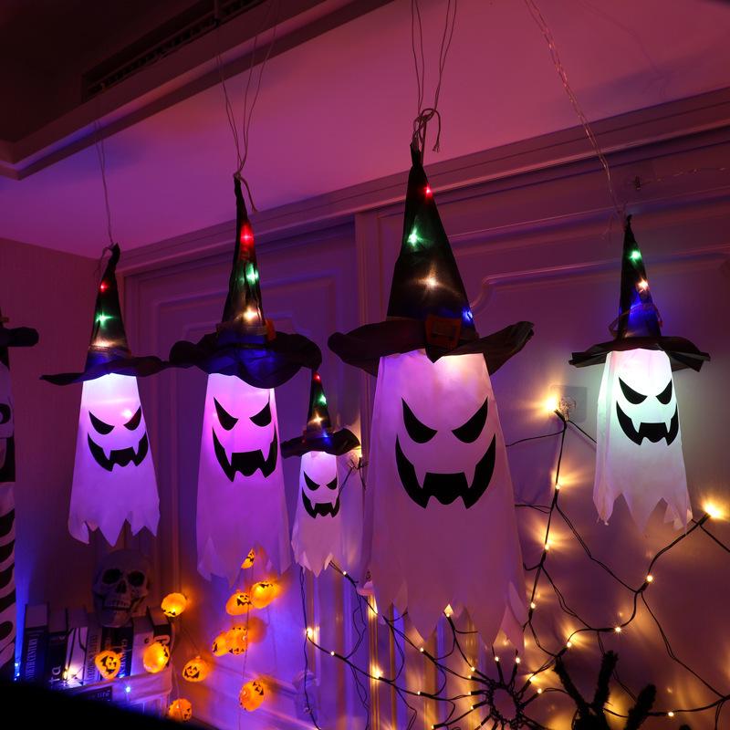 LED Pumpkin Lantern Wizard Hat Halloween String Lights: Spooky Atmosphere & Colored Ghost Festive Decor