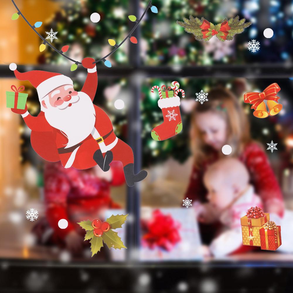 Christmas Window Stickers Santa Claus Snowflake Wall Decals For Kids Rooms Bedroom Mirror Sticker Home Xmas New Year Decorations