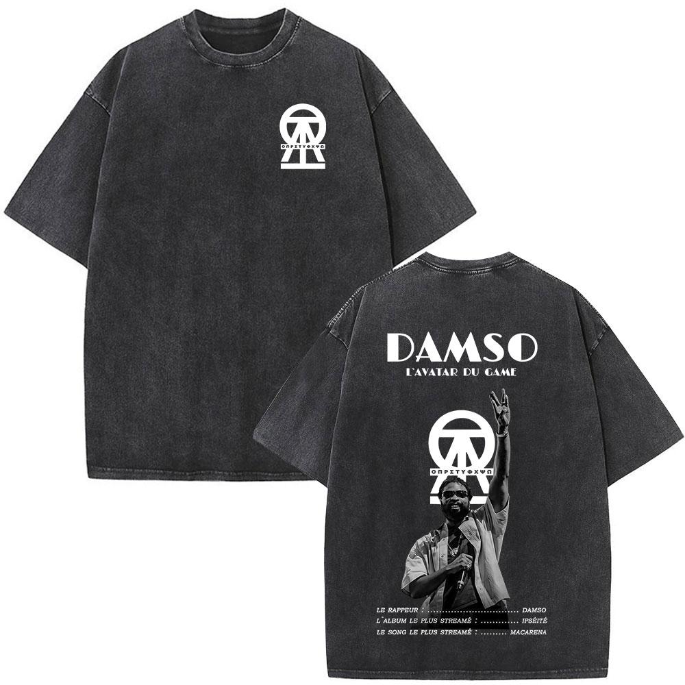 Vintage Spierane Koszulki Rapper Damso Beyah Tour 2026 Mężczyźni Kobiety Odzież Moda Hip Hop Krótki Rękaw Okrągły Dekolt Koszulki Streetwear
