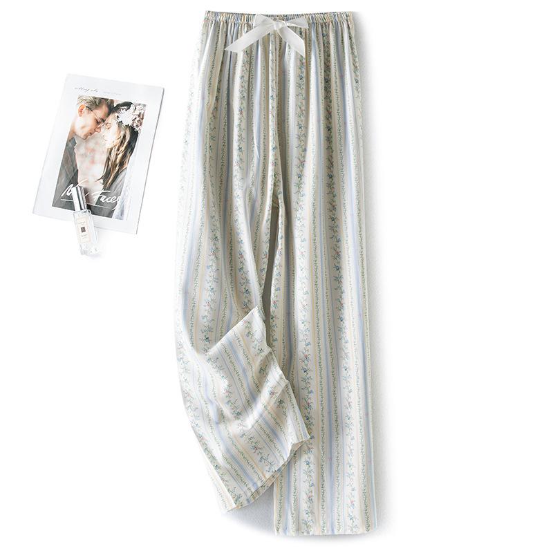 Pantaloni de pijama din bumbac mătase pentru femei, secțiune subțire de vară, anti-țânțari, pantaloni cu picior lat, culoare uni, pentru exterior, casă, petrecere a timpului liber, imprimeu, pantaloni de plajă până la genunchi