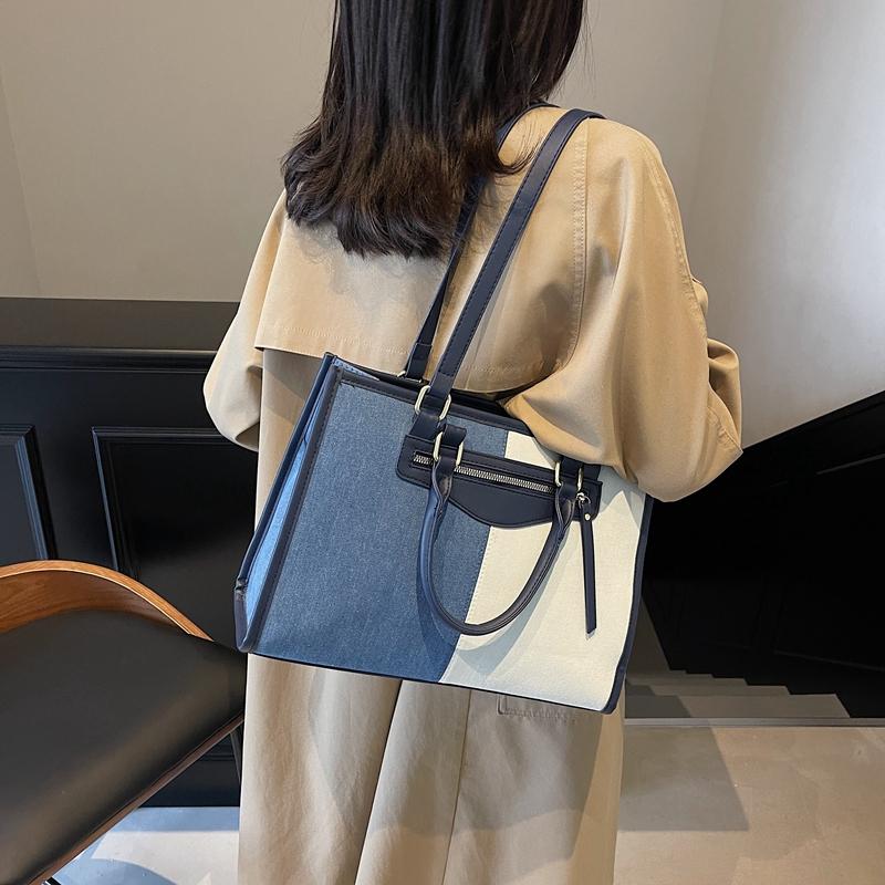 Denim Umhängetasche Damen Color Block Tragetasche Einkaufstasche