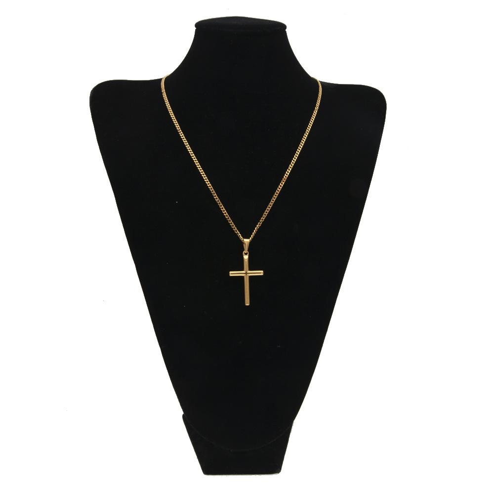 Source Hip Hop Gold Plated Cross Pendant Men's Stainless Steel Necklace Versatile Sweater Pendant