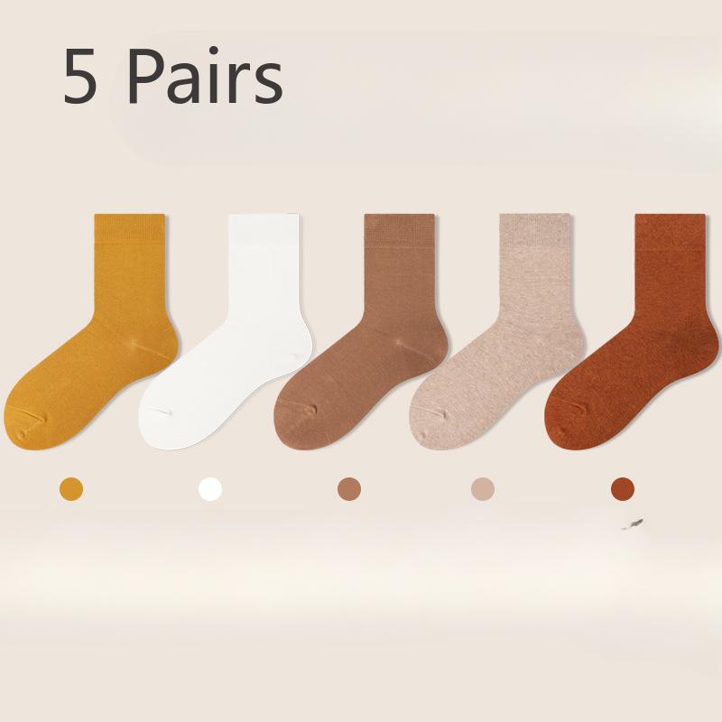 5 Pairs of Ladies Spring and Autumn Pure Cotton Boneless Tube Cotton Socks
