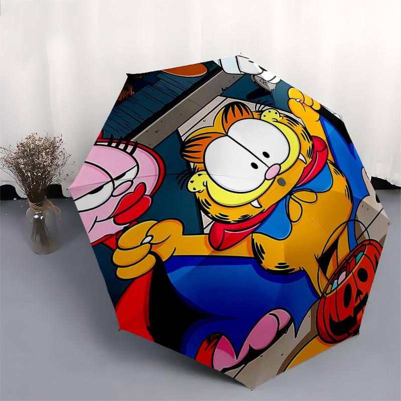 1pc Halloween Costume Garfield Pumpkin Bucket with Automatic Opening Umbrella, Portable Tri-Fold Design, 8-Bone Iron Frame Outdoor Umbrella, Perfect G