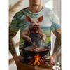 Herren Cooles 3D Grafik T-Shirt Niedliches Hamster Lustiges Schwein Design Kurzarm T-Shirt Locker Geschnitten Lässiges Oberteil Für Urlaub Streetwear