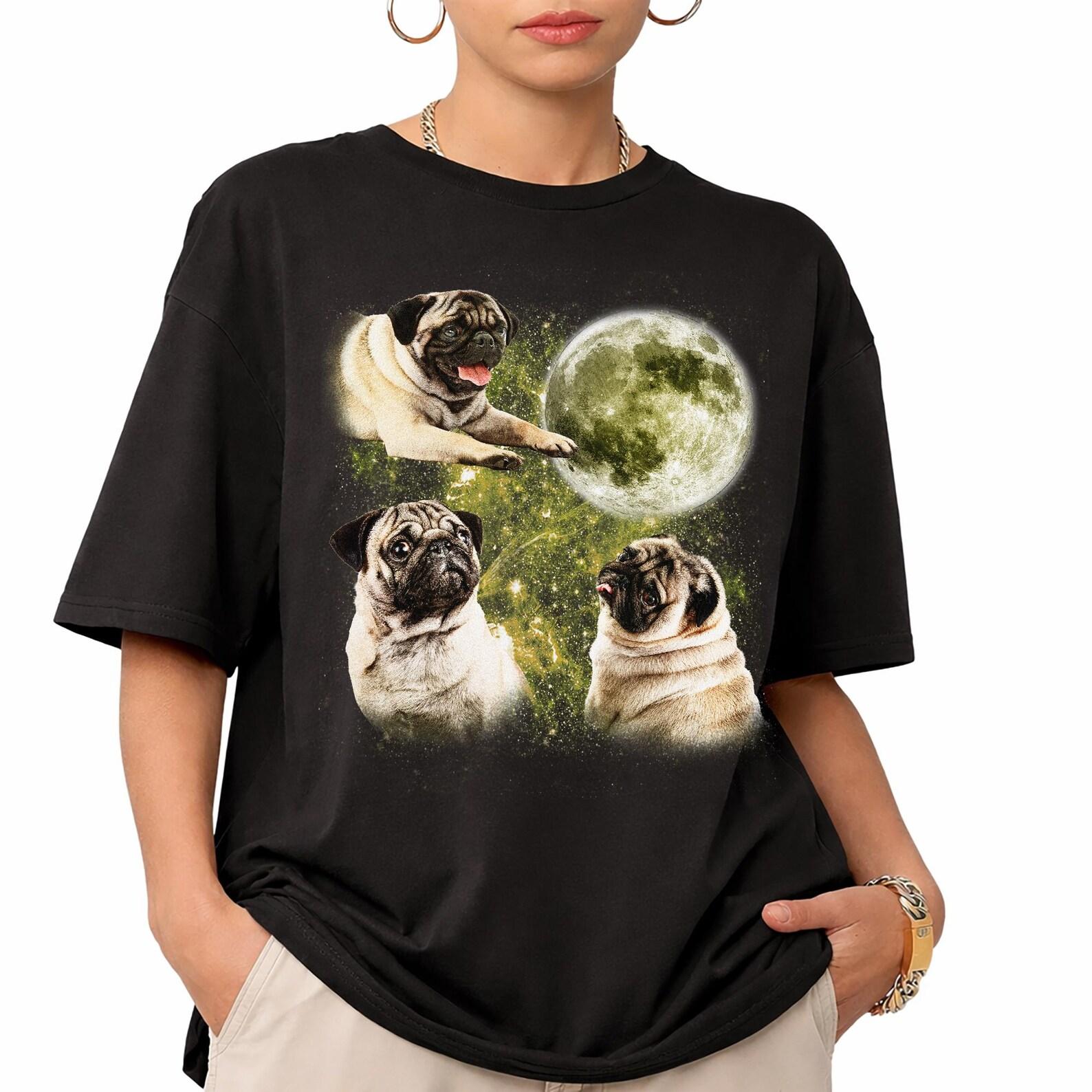 Comfort Colors Pug T-Shirt, Three Pugs Moon Graphic Tee, Pug Mom And Dad Shirt, Funny Small Dog Lover Gift, Retro Dog Owner Pet Tee 3XL