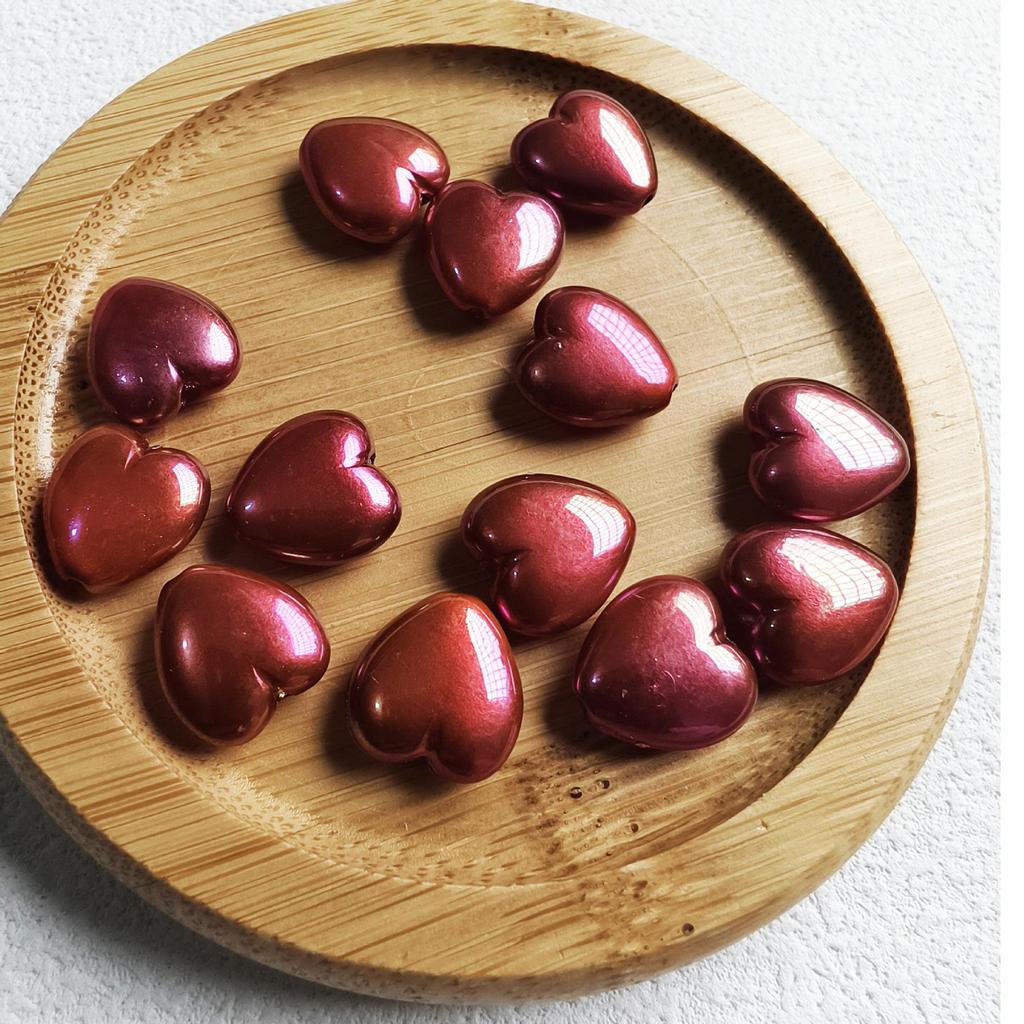 Iridescent Peach Heart Imitation Pearl Beads for DIY Jewelry Making
