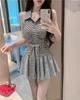 College Style Polo Collar with Chest Pad, Striped Neck Vest, Spring and Summer Waist Strap, Sleeveless Tube Top