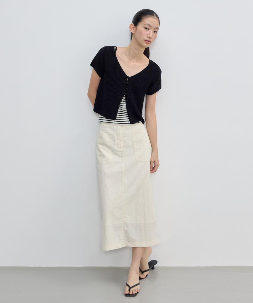 CITYBREEZE V-Neck Short Sleeve Knit Cardigan Set_Black