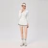 Women's Slim Fit College Style Tennis Set: Long Sleeve Top & Striped Pleated Skirt