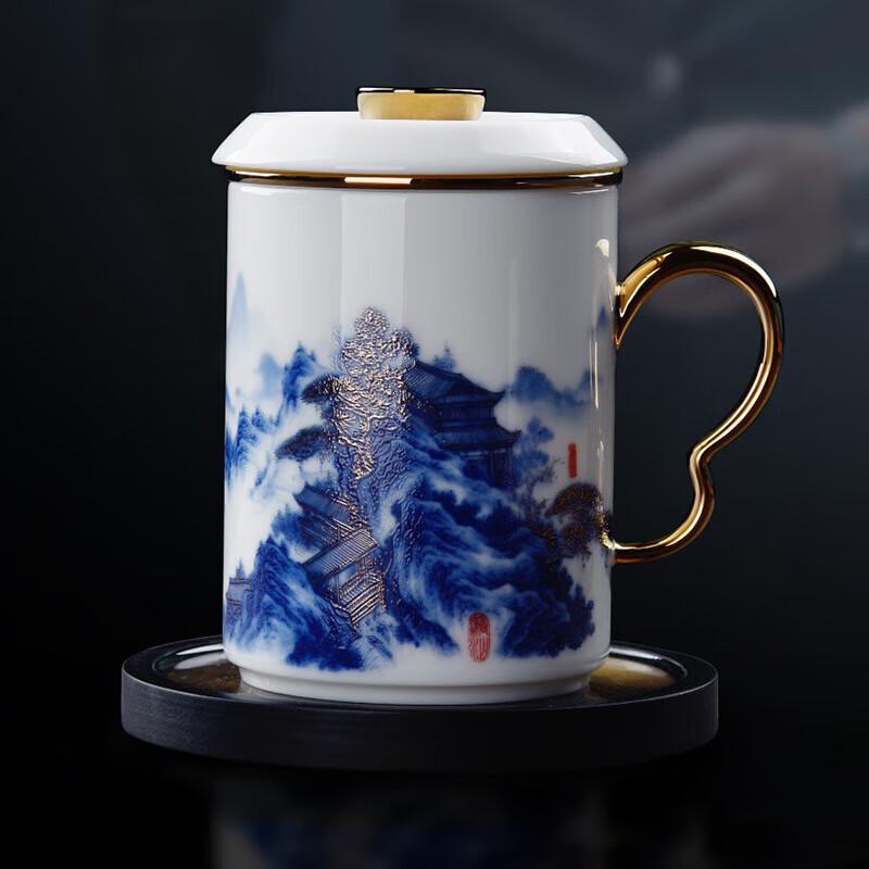 Elegant Mutton Fat Jade Porcelain Office Tea Mug