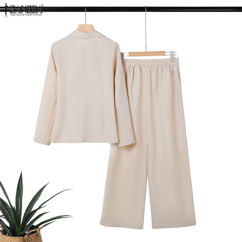 ZANZEA Cárdigan Blazer de Manga Larga para Mujer y Pantalones Conjuntos Casuales de Dos Piezas