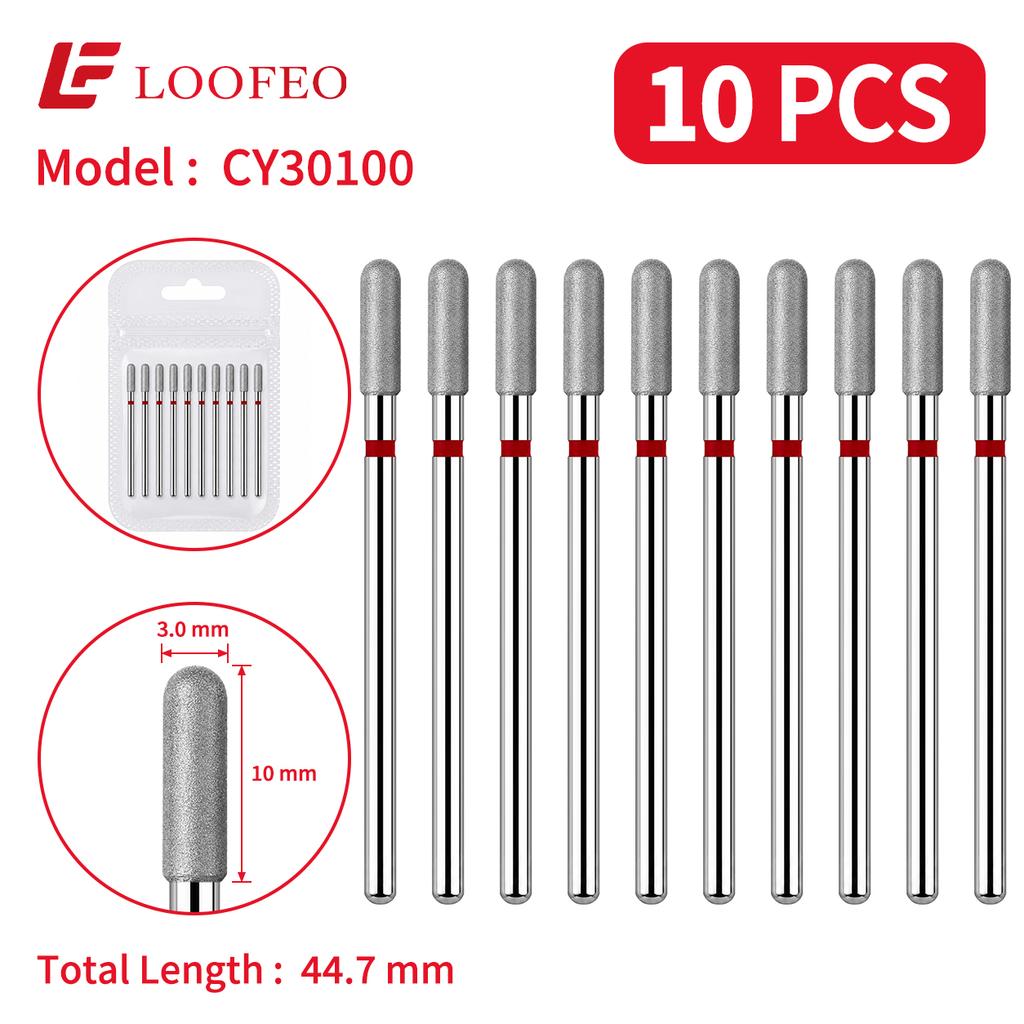 Cylindrical Bit Diamond Nail Drill Bit Set 10Pcs Nail Milling Cutters for Nail Surface Shaping Dead Skin Removal Fine Grinding Nail File Sets Home