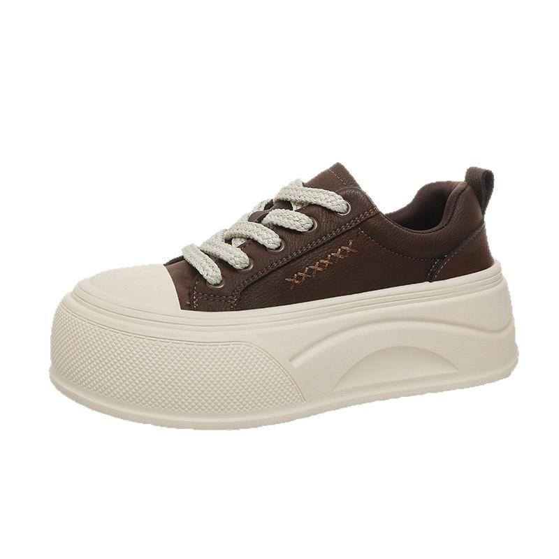 [Fanfna] Thick Baseplate Shoes Women's 2025 Autumn New Fashionable Versatile Round Head Lace-up Light Casual Board Shoes Tide