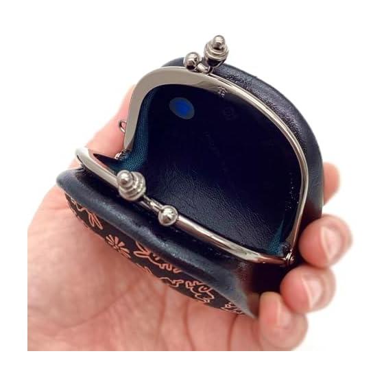 Inden-ya Kyosuke Original Gamaguchi Coin Case, Deer Leather, 6.5x8.5x3cm, Rabbit Motif, Black/Pink